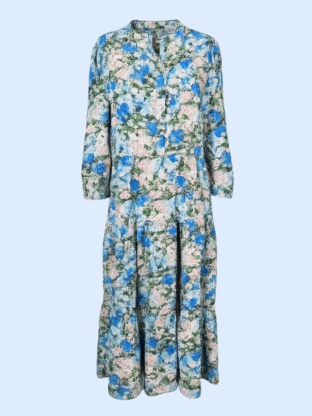 LOLLYS LAUNDRY Copenhagen 3 tiered ruffle maxi bohemian floral blue dress sz S